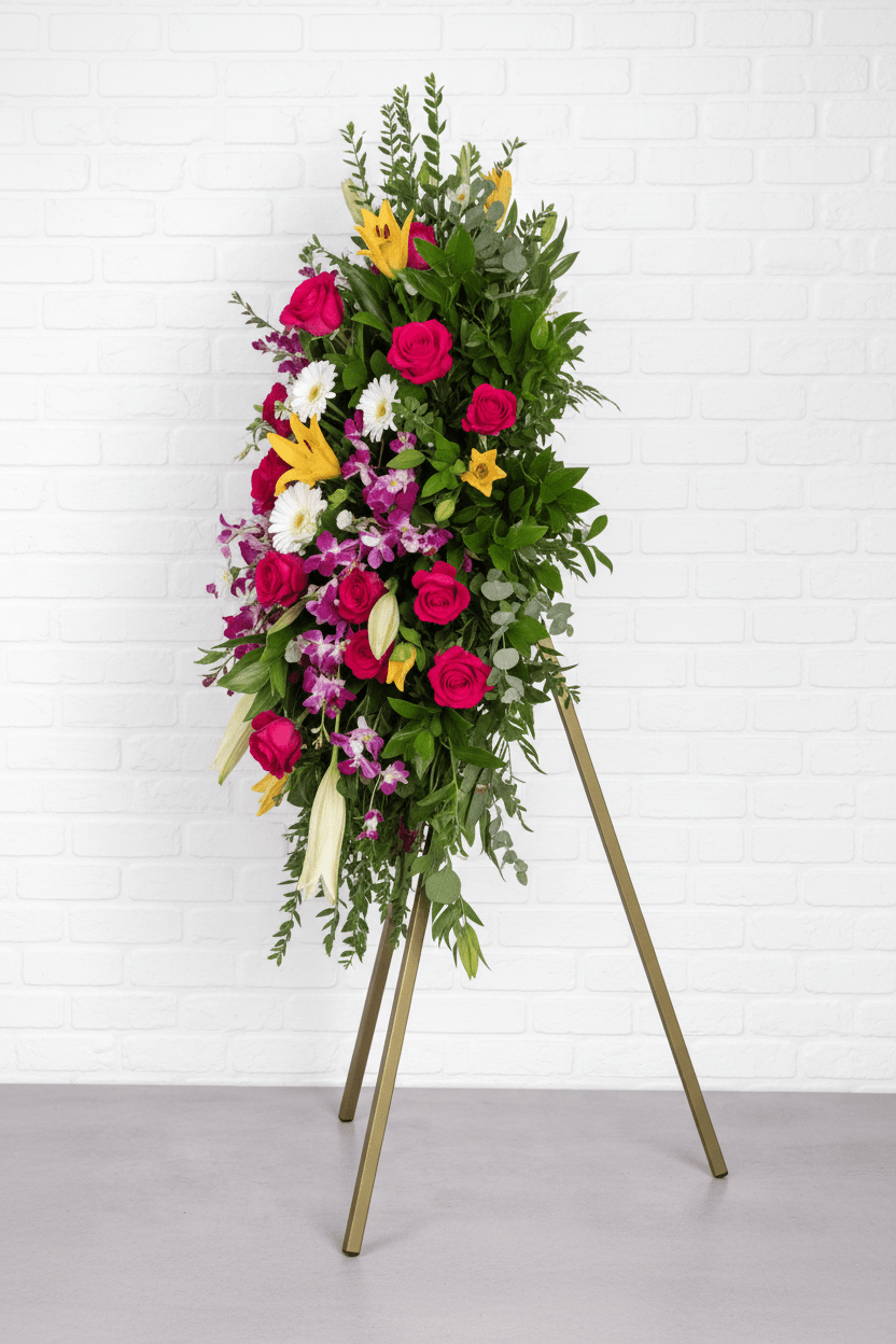 Vibrant Tribute Standing Spray - Garrett Florist